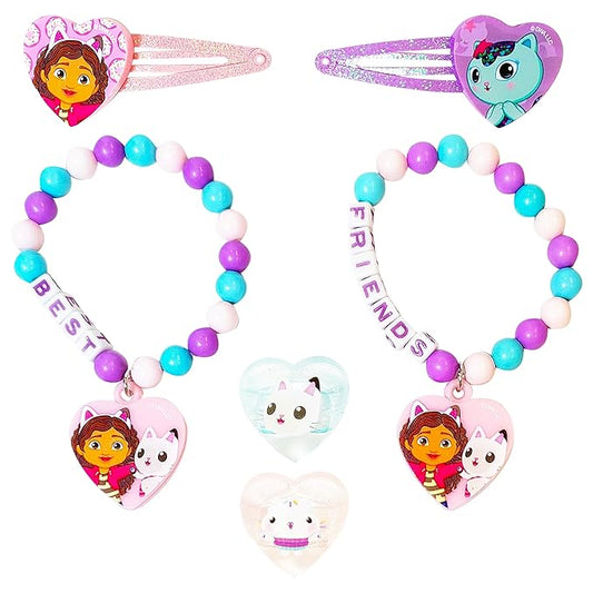 LUV HER Gabby's Dollhouse Girls BFF 6 Piece Toy Jewelry Box Set with 2 Rings, 2 Bead Bracelets and Snap Hair Clips Ages 3+