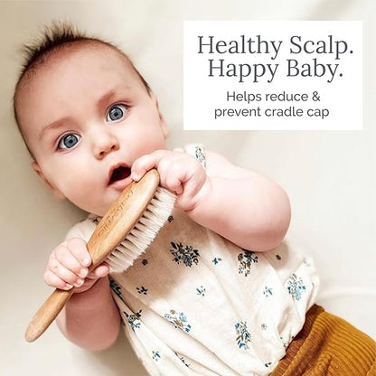 Natemia Soft Bristle Baby Hair Brush Set - 2 Pack Wooden Brushes for Newborns, Toddlers, and Baby Registry Gift