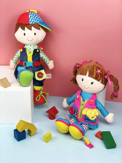 June Garden 15.5" Dressy Friends Lucas - Educational Stuffed Plush Doll for Kids and Toddlers 2 Years and Up