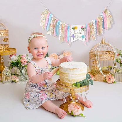 Wild flower High Chair Banner - Girls Wild One 1st Birthday Decoration, Floral Theme Highchair Banner