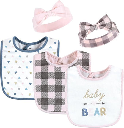 Hudson Baby Unisex BabyCotton Bib and Headband or Caps Set