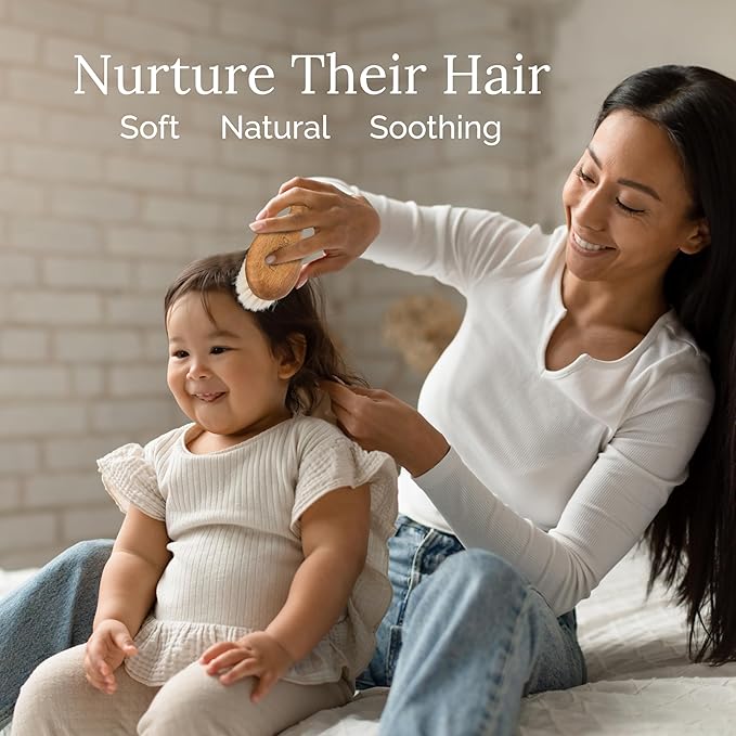 Natemia Wooden Baby Hair Brush & Comb Set for Newborns - Soft Bristle, Toddler Cradle Cap Brush - Toddler Comb - Perfect Baby Shower Registry Gift Set