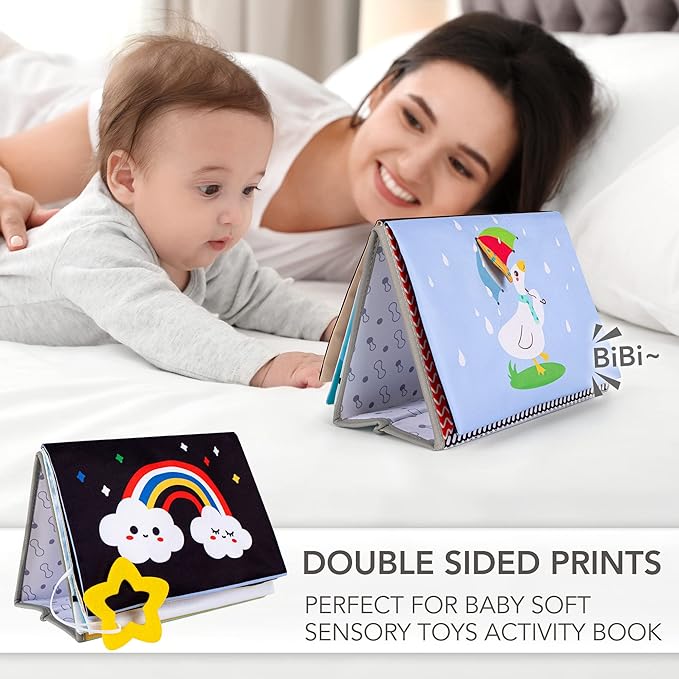 SYNARRY Tummy Time Mirror, Soft Book w/Large Stimulating Baby Safe Mirror 3D Activity 0 3 6 9