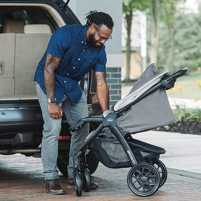 Chicco Bravo LE Trio Travel System, Bravo LE Quick-Fold Stroller with KeyFit 30 Zip Infant Car Seat, Car Seat and Stroller Combo | Driftwood/Grey