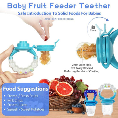 WAJIAYON Baby Fruit Feeder Pacifier - 12 Pack | 2 Baby Fruit Food Feeder Pacifier & 1 Baby Food Dispensing Spoon