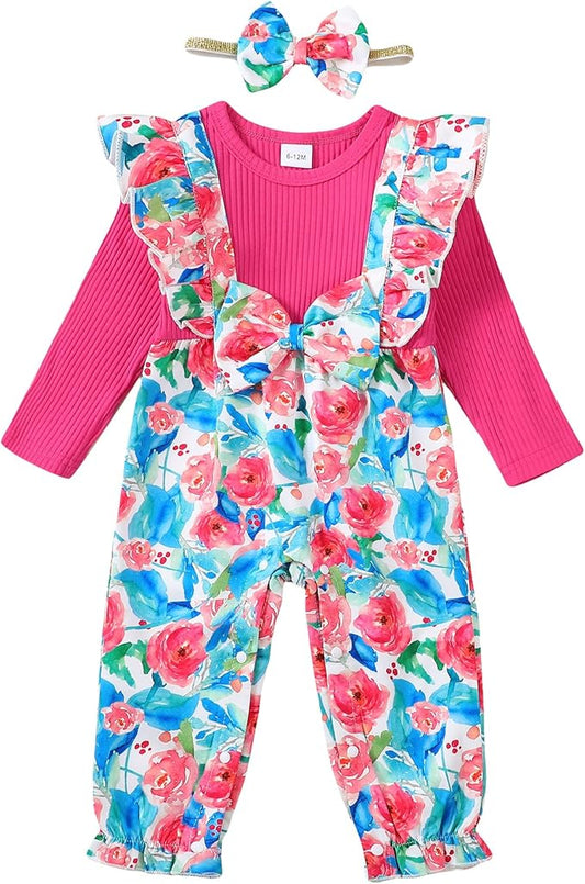 Newborn Baby Girls One Piece Romper Jumpsuit Cute Floral Print