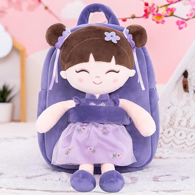 Gloveleya Kids Backpack Toddler Backpack Soft Plush Asian Girl Doll 9"