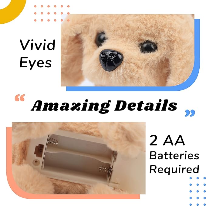Hopearl Walking Dog Golden Retriever Interactive Electronic Pet Plush Toy Puppy Woof and Moving Animated Nodding Head Gifts for Toddlers Birthday, Brown 7''