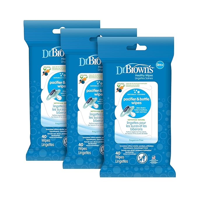 Dr. Brown's Bottle and Pacifier Healthy Wipes, Naturally Cleaning for Bottles and Baby Items 40 Count, 3 Pack