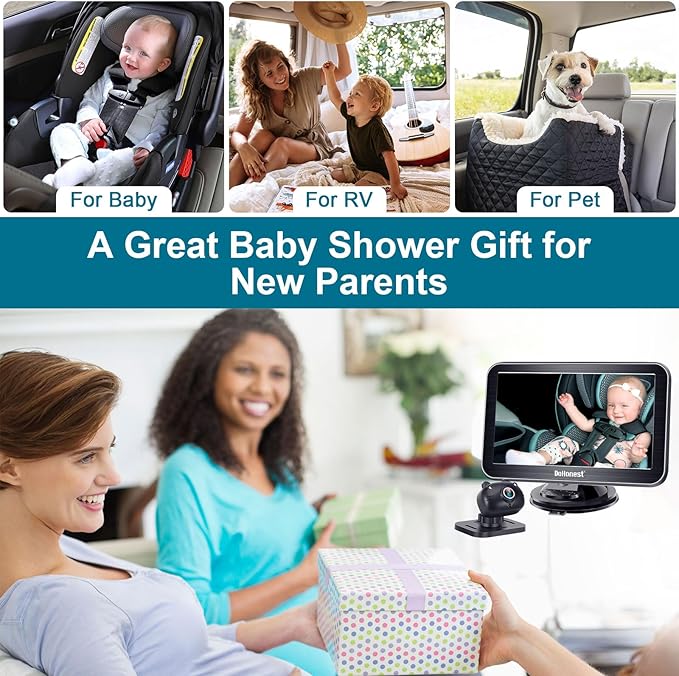 DoHonest Baby Car Camera 7-Inch: USB Plug and Play Easy Setup 360 Degree Rotating Backseat Camera Two Kids HD 1080P Rear Facing Car Seat Camera Clear Night Vision -V9 Black