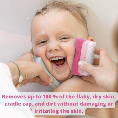 Cradle Cap Brush and Comb Set - Baby Sponge for Bathing Newborn Bath Essentials | Scalp Scrubber Treatment Set of 6 (Pink)