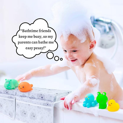 Includes All Shown Bath Kneeler & Elbow Rest Pad Set- 1.75" Thick Bathtub Kneeler Mat & Arm Rest with 4 Pockets for Bathing Baby, 5 Bath Toys