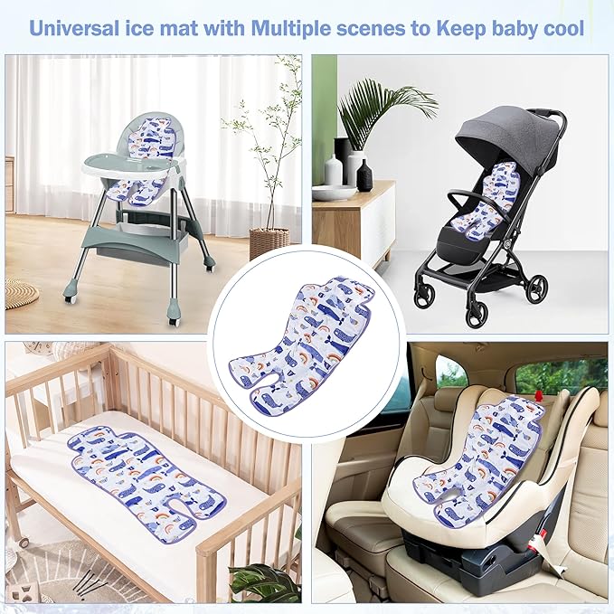Gel Car Seat Cooler Pad,1 Pack Double Sides-Universal Baby Stroller Ice Cushion Mat,Summer Cooling Seat Liner,Multifunctional Suitable for Baby Dining Chair,Child Safety Seat(Whale + Blue Dinosaur)