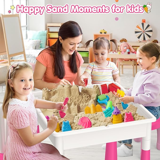 Kids Toddler Table and Chair Set: Activity Table with 152Pcs 2 Rabbit 3-10 Year