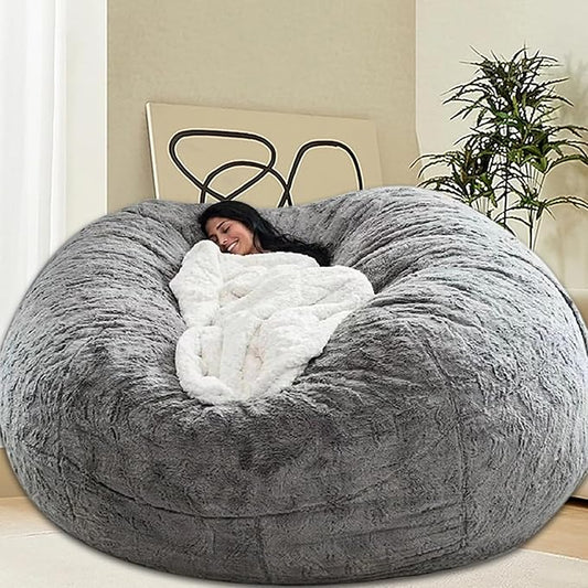 Bean Bag Chair for Kids Adults Without Filler Oversized Round Plush Beanbag Chair Lazy Sofa Cover for Stuffed Animal Storage Floor Chair, 5FT, Light Grey