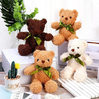 HyDren 15 Pieces Plush Stuffed Bears, 10 Inch Cute Soft Stuffed Bear Toy with Bow Tie for Graduation Baby Shower Christmas Birthday Party Gift Favors (Brown
