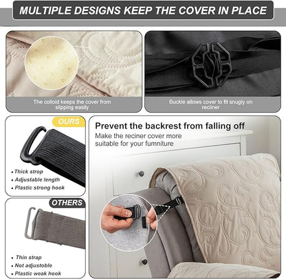 100% Waterproof Recliner Chair Cover, Recliner Chair Covers for Reclining Chair, Non-Slip Fabric Recliner Couch Cover for Living Room, for Pets Kids Protector, Washable (Beige, 28"Recliner Chair)