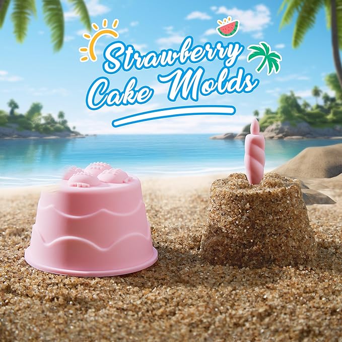 ISSEVE 23Pcs Beach Toys Set for Kids Toddlers Girls, Silicone Sand Toys Include Sand Bucket 12 Sand 3-12 (Pink)