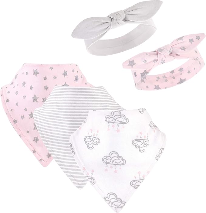Hudson Baby Unisex BabyCotton Bib and Headband or Caps Set