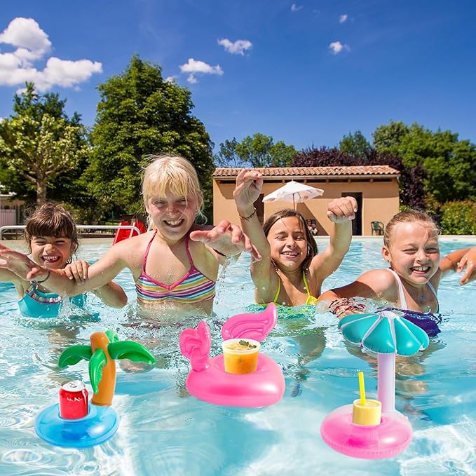JAPBOR 12Pack Girl Dolls Swim Accessories, Swimming Pool Floaties Inflatable Drink Holder Set