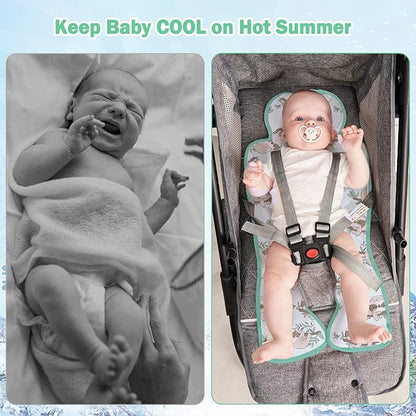Gel Car Seat Cooler Pad,1 Pack Double Sides-Universal Baby Stroller Ice Cushion Cooler Mat,Summer Cooling Seat Liner,Multifunctional Suitable for Baby Dining Chair,Child Safety Seat(Sloth + Leaves)