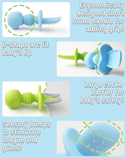 6 Pcs Silicone Baby Spoons First Stage and Fork, Toddler Utensils for Led Weaning, Chewable for Self-Feeding