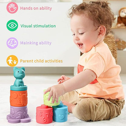 6 Pcs Stacking & Nesting Circle Toy,Soft Building Rings Stacker & Teethers 6+ Months