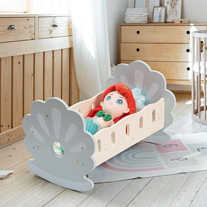 ROBOTIME Wooden Doll Rocking Cradle, Doll Bed Toys for Girl Dolls 18 Inches