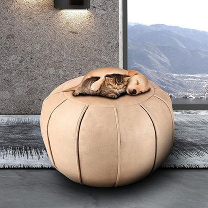 Louis Donné Pouf Ottoman Cover, Unstuffed Round Ottoman for Storage Solution, Supersoft Handmade Moroccan Decor Foot Rest, Footstool, Pouffe Seat for Balcony, Faux Leather Floor Chair, ONLY Cover