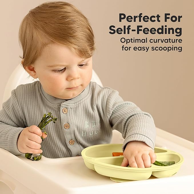 KeaBabies Suction Plates for Baby, Toddler - 3-Pack 100% Silicone Toddler Plates, Divided Baby Plates with Suction, Silicone Plates for Baby, Kids, BPA-Free, Microwave, Dishwasher Safe (Pastel Sky)