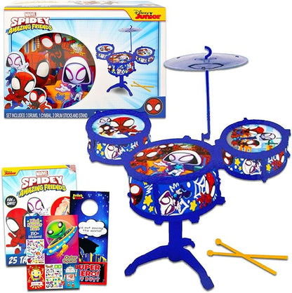 Spidey and His Amazing Friends Drum Set for Kids - Bundle with Spiderman Drum Music Set, Spidey Tattoos