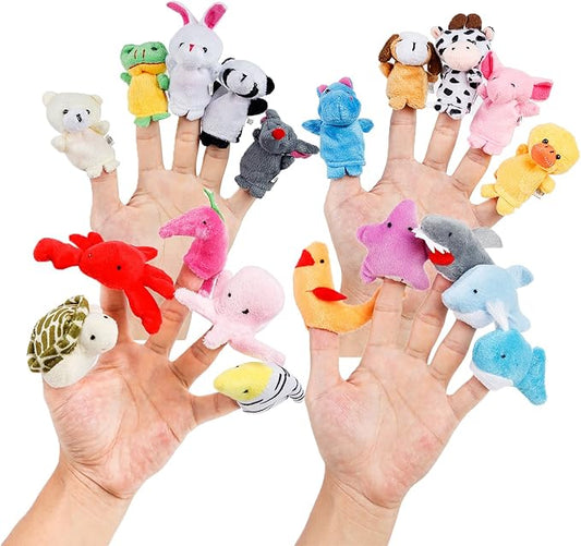 20pcs Different Cartoon Animal Finger Puppets Soft Velvet Dolls Props