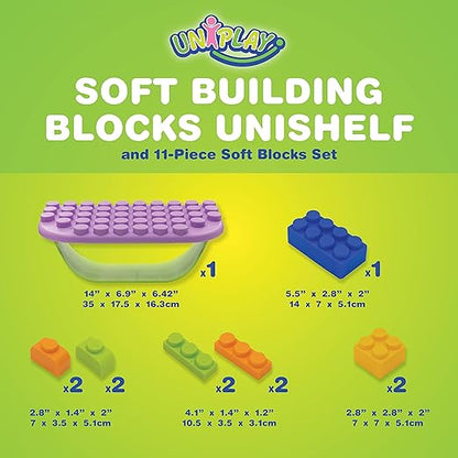 UNiPLAY Building Blocks Daycare Play Shelf with Storage 11 Piece Set, Sensory Toys Storage Bin and Play Shelf for Teething Baby Starter Learning Building Blocks 3 Months