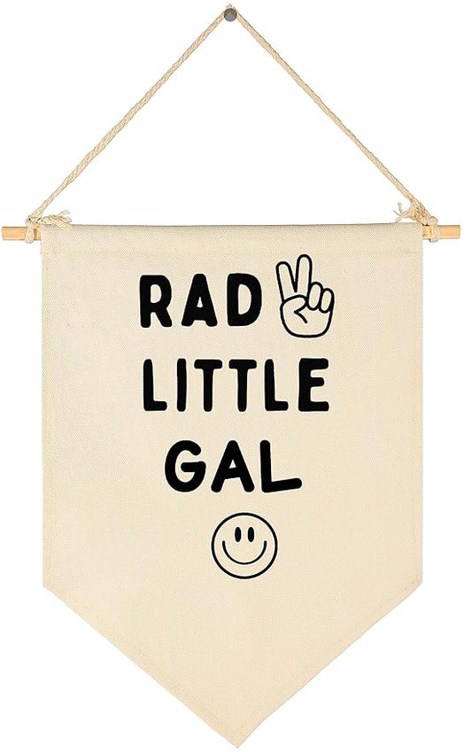 Rad Little Gal - Smiley Peace Sign -Flag Decor Gifts for Girls Kids-Banner Wall Sign Gifts for Nursery,Baby Room