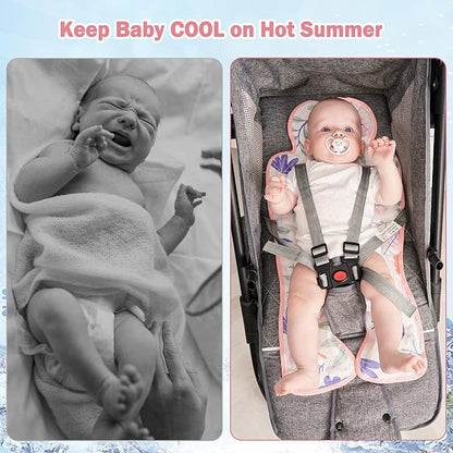 Gel Car Seat Cooler Pad,1 Pack Double Sides-Universal Baby Stroller Ice Cushion,Summer Cooling Seat Liner,Multifunctional Suitable for Baby Dining Chair,Child Safety Seat (Pink Flowers +Peach)