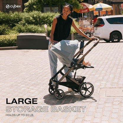 Cybex Balios S Lux Toddler and Baby Stroller with Reversible Seat, Unique One-Pull Harness, and Multiple Recline - Travel System Ready, with One Hand Fold, Silver Frame/Moon Black Seat