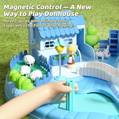 Magnetic Dollhouse Playset for 2-4 Years Old Girls Gifts, Doll House Girl Toys with Light, Music, 4 Toy Figures, Christmas Birthday Gifts for Girls Age 2 3 4 5 6
