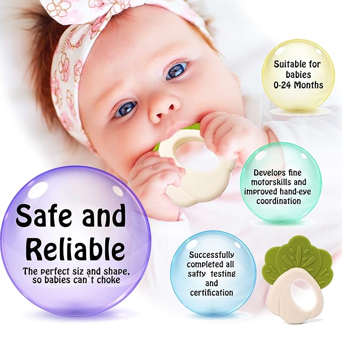 Teething Toys 3-6 Months, Teethers for Babies 3-6 6-12 Months for Teething Relief 100% Silicone, 0-6 Months,bebe