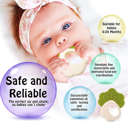 Teething Toys 3-6 Months, Teethers for Babies 3-6 6-12 Months for Teething Relief 100% Silicone, 0-6 Months,bebe