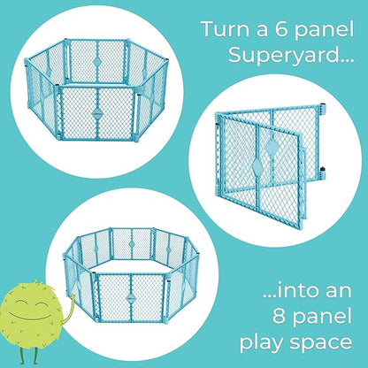 Toddleroo by North States Superyard 6 Panel Free Standing Play Yard, Indoor or Outdoor Baby Playpen, Baby Gate. Made in USA. 5.5 feet Corner to Corner Play Pen (26" Tall, Aqua)