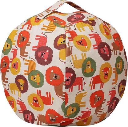 LMYOVE Stuffed Animal Storage Bean Bag Chair Cover for Kids, Zipper Storage Bean Bag for Organizing Plush Toys for Girls and Boys (26", Cartoon Lion)