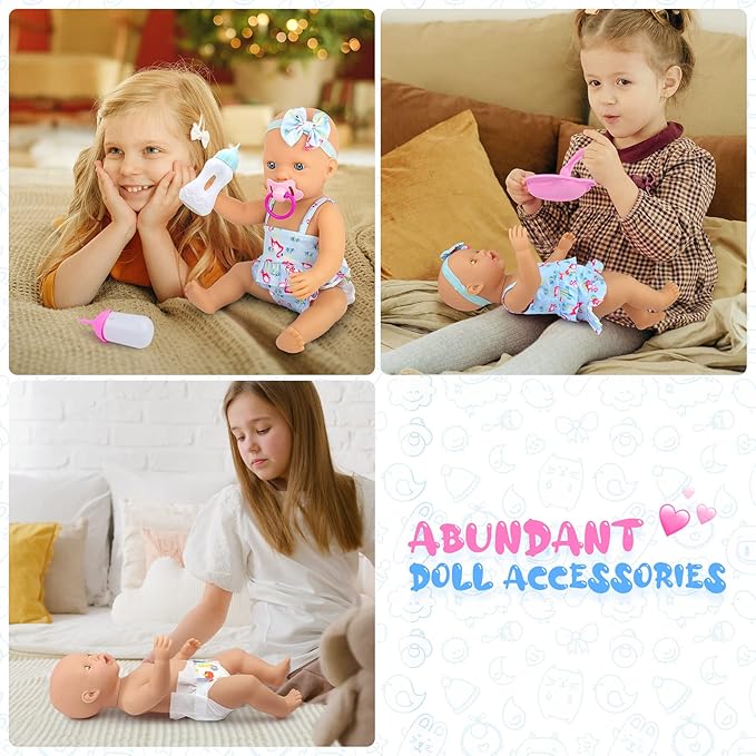 UNICORN ELEMENT 8 Pcs Baby Doll Clothes and Accessories, Baby Doll Feeding and Caring Set with Baby Doll Diaper Bag