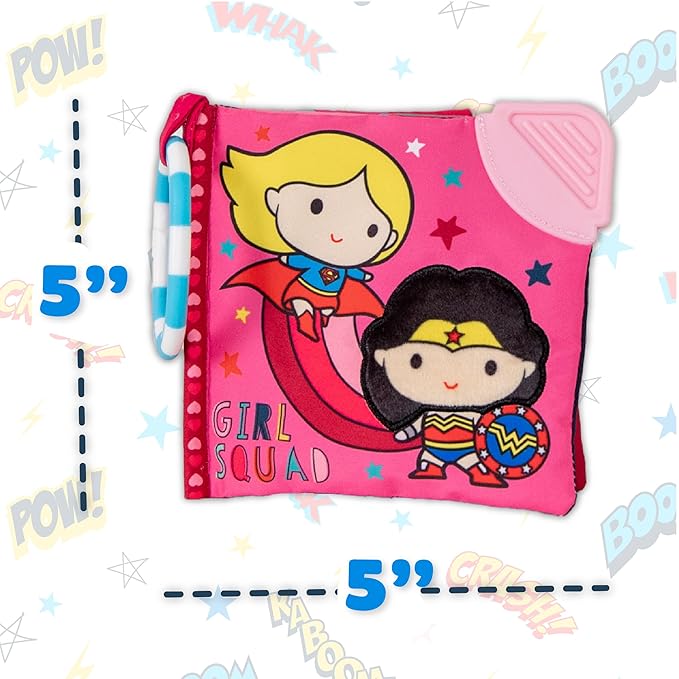 Warner Bros. DC Girl Squad 5 Inch Soft Book with On The Go Clip, Rattle