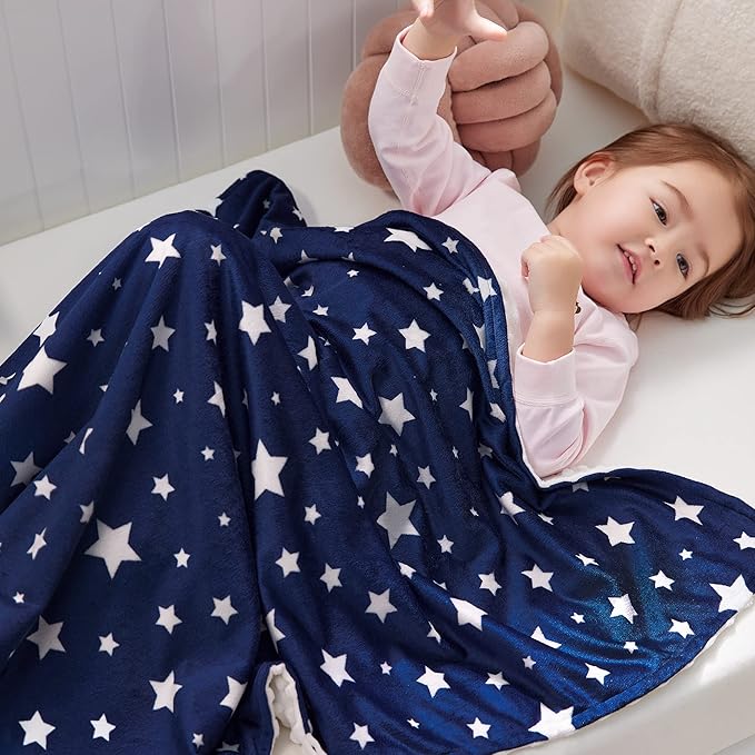 DaysU Silky Micro Soft Plush Baby Blankets Unisex with Print Star Pattern and Soothing Raised Dots, Double Layer Bed Throws for Toddler Cot 50x60 Inches