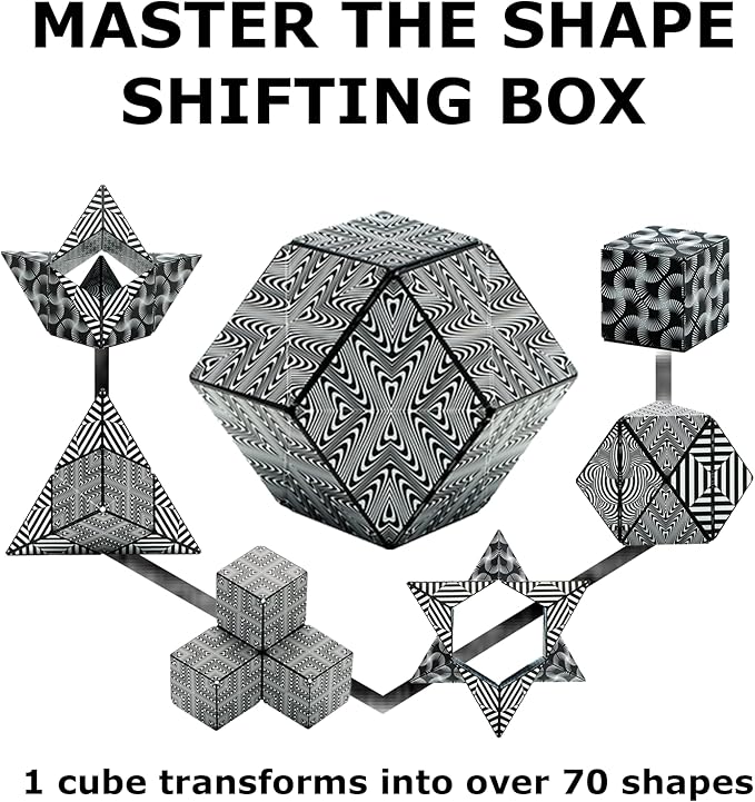 SHASHIBO Shape Shifting Box - Award-Winning, Patented Fidget Cube w/ 36 Rare Earth Magnets 70 Shapes, 2 pack)