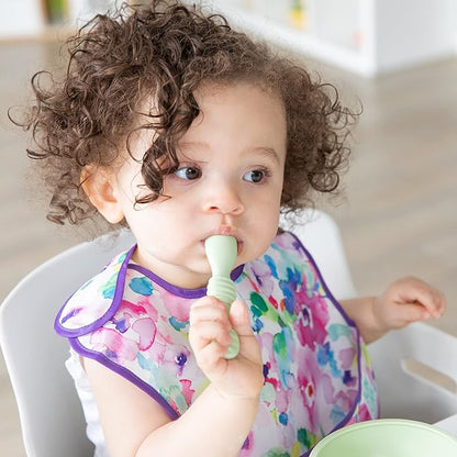 Bumkins Baby Utensil Set, Silicone Trainer Spoons for Dipping, Soft Tip, Self-Feeding, Chew, Baby Led Weaning, First Year Training Supplies, Essentials in Learning Eating, 4 Mos, 3-pk Blue and Green