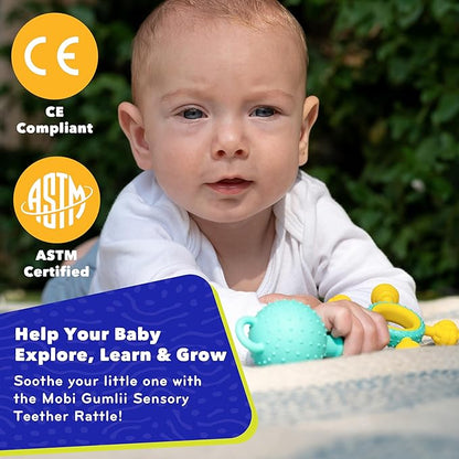 Mobi Gumlii Sensory Teether Baby Rattle Toy - Baby Teething Toy for Babies 0-6 Months, Newborn Baby Sensory Teether & Rattle Toy 1