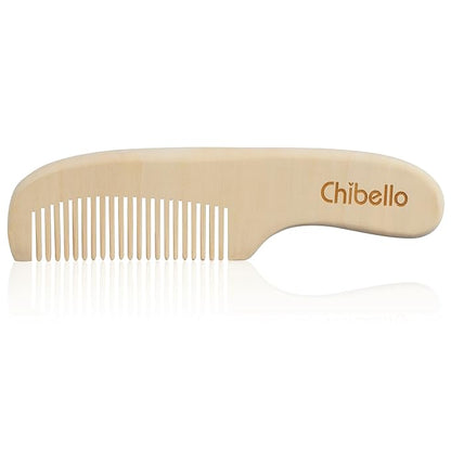 Chibello Baby Hair Care Set - 4 Piece Wooden Brush and Comb Set with Natural Goat Bristles, Ideal for Preventing Cradle Cap, Perfect for Baby Shower and Registry