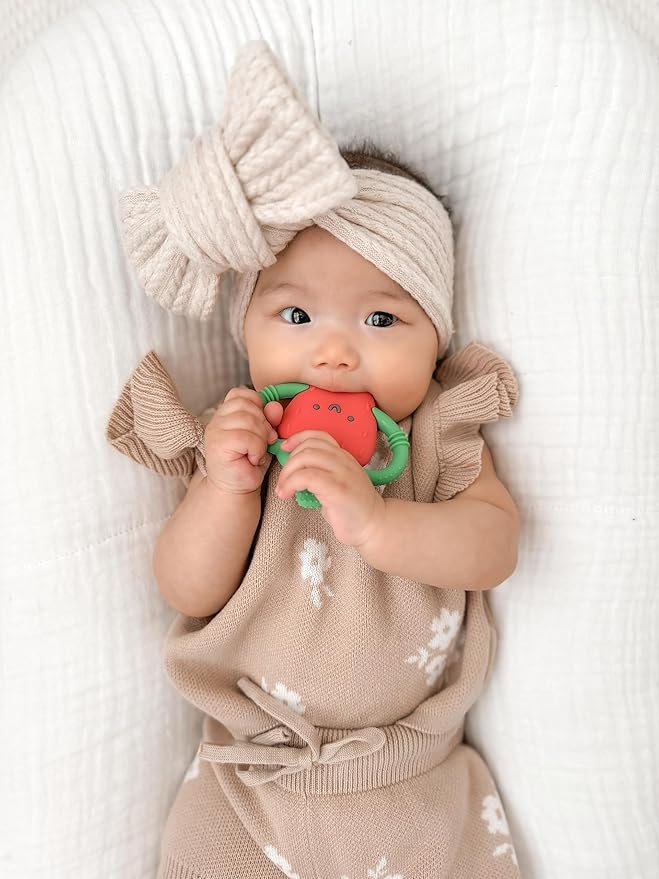 Itzy Ritzy Strawberry-Shaped Baby Teether with Handles; Silicone Teether 3 Months
