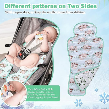 Gel Car Seat Cooler Pad,1 Pack Double Sides-Universal Baby Stroller Ice Cushion Cooler Mat,Summer Cooling Seat Liner,Multifunctional Suitable for Baby Dining Chair,Child Safety Seat(Sloth + Leaves)
